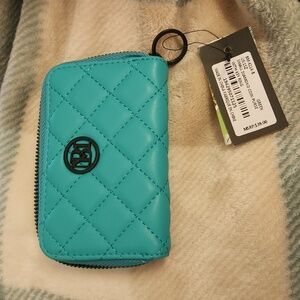 Badgley Mischka small diamond coin purse/card holder with key ring. Green NWT